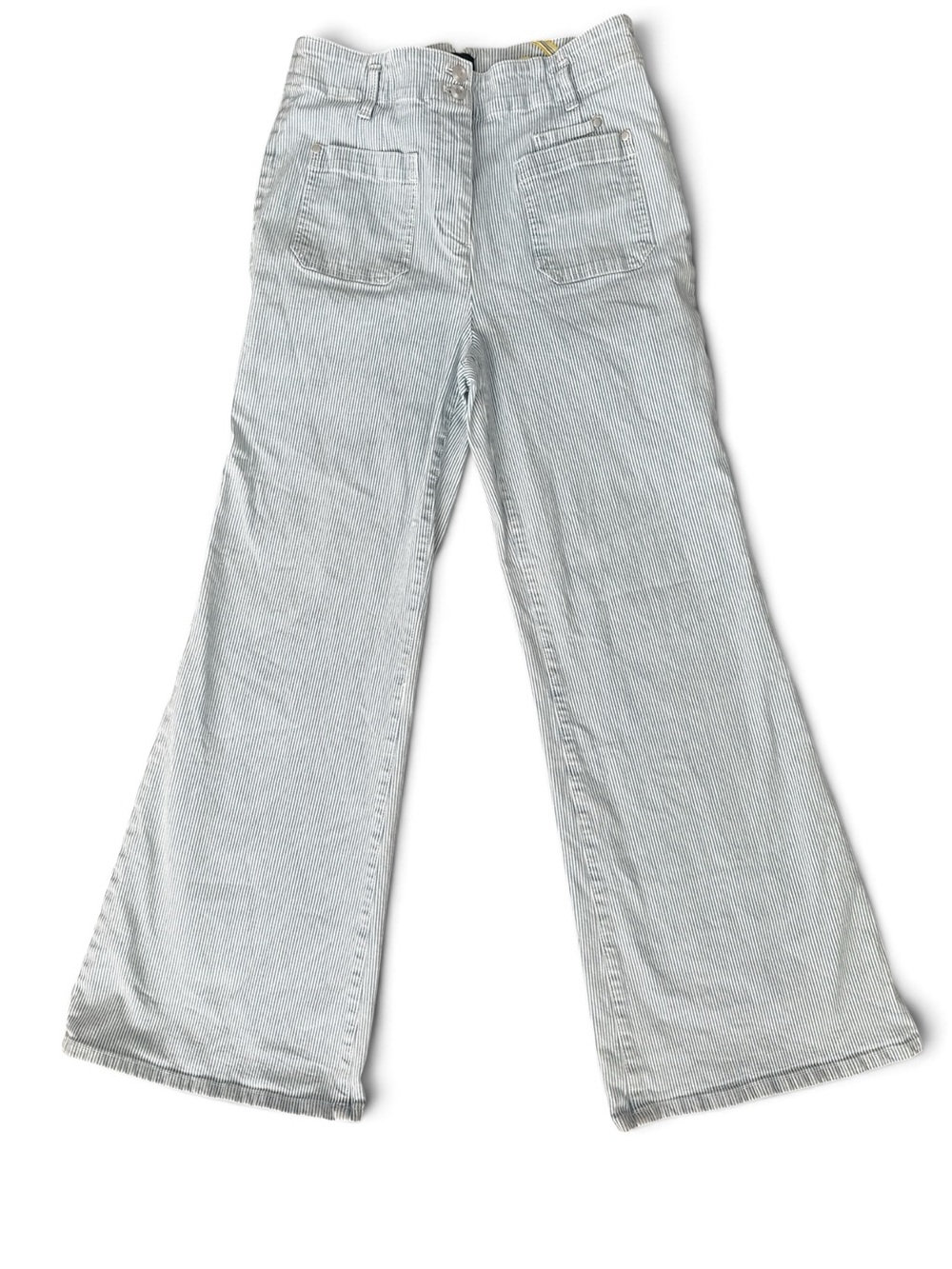 Maeve By Anthropologie The Junie High Rise Blue & White Striped Flare Jeans (31) - Picture 7 of 8